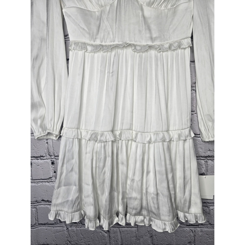 Davids Bridal Studio Soft Pearl White Ruffle Charmeuse Mini Dress New Size 6 - Picture 3 of 12